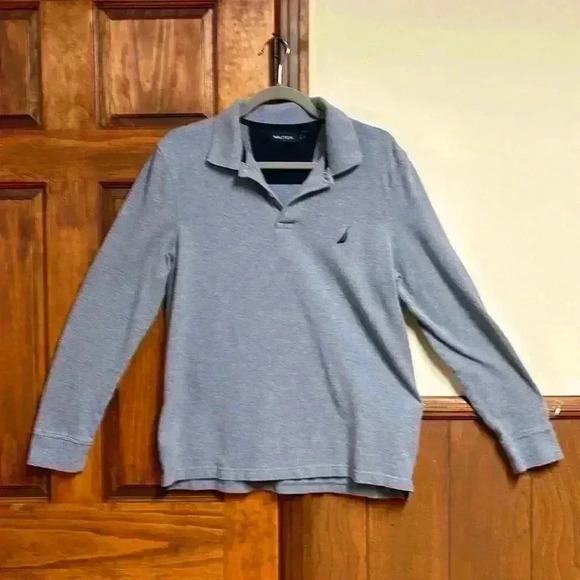 Men's Nautica Long Sleeve Blue/Gray 3 Button Shirt Size L - Picture 1 of 13